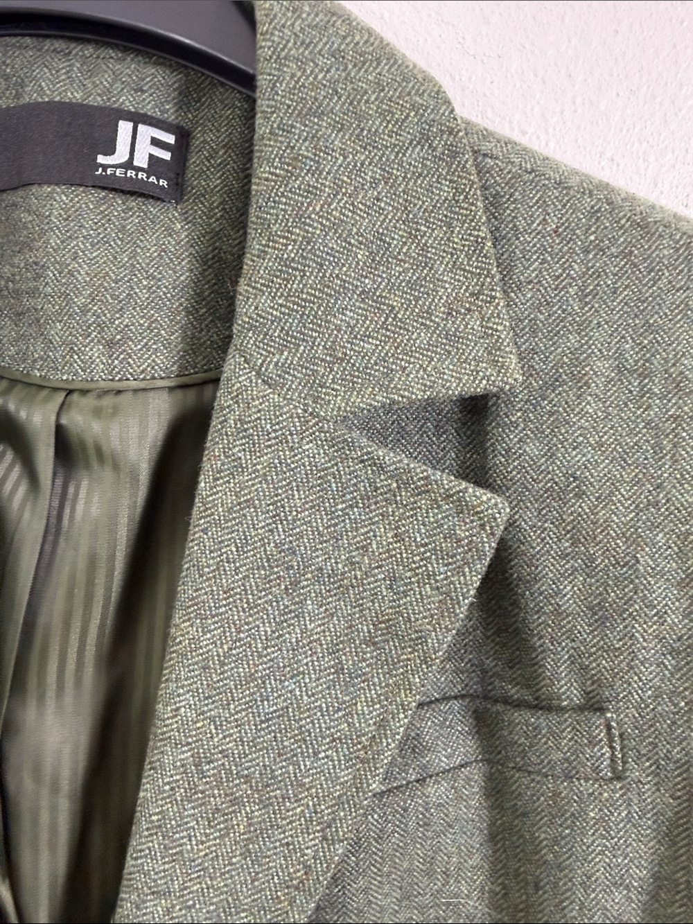 JF J.FERRAR Men's Olive Green Pea Coat Jacket